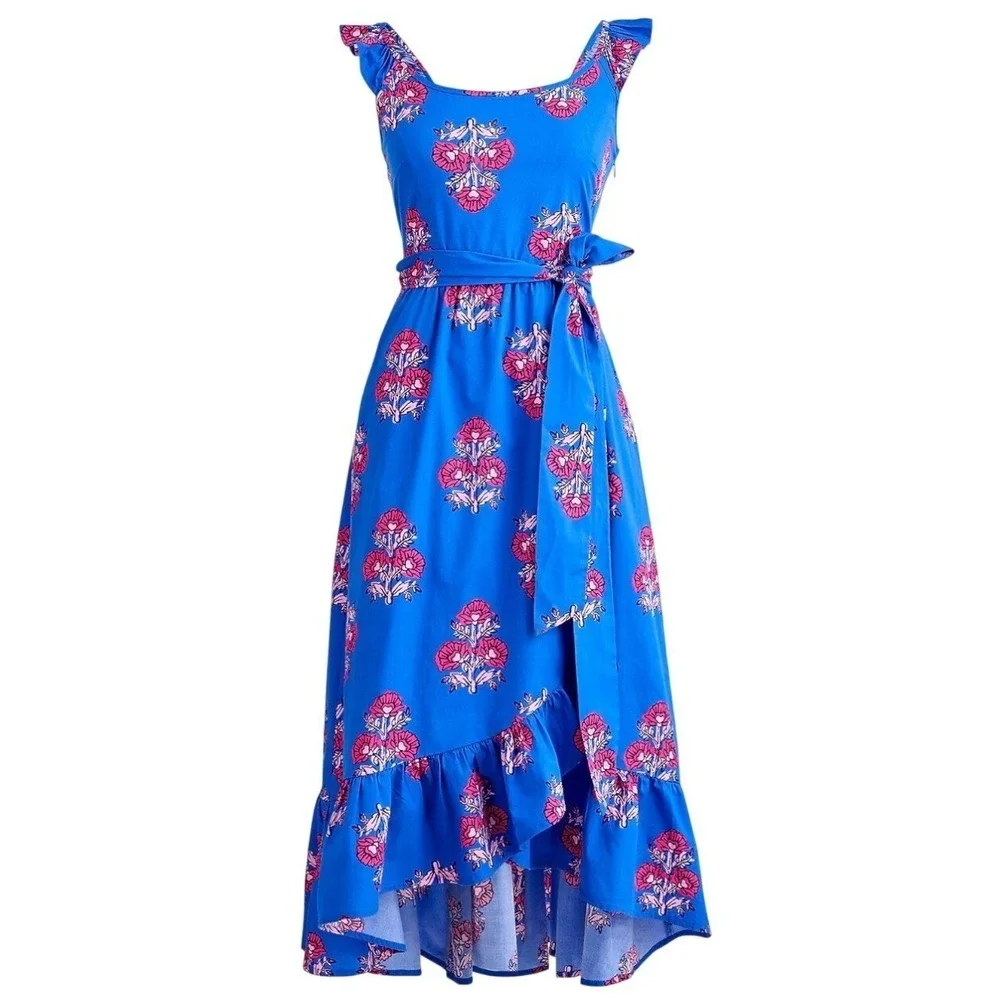 NWT J. Crew Tie Waist Wrap Dress Sz 16 Bright Grotto Multi Cottagecore Summer